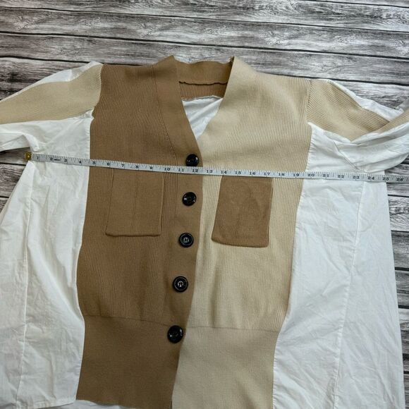 Soak & Sepia Women's Oversized Button Down Cardigan Sweater Blouse Brown White - Picture 10 of 14